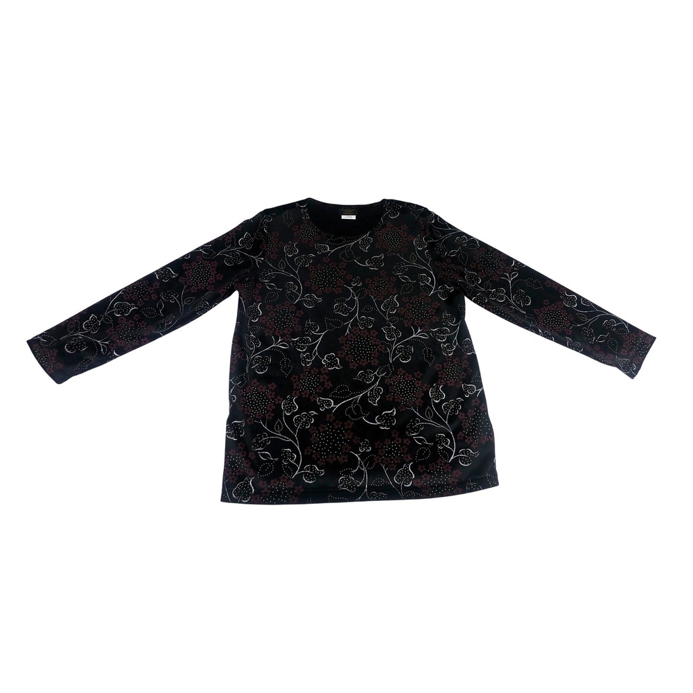 Salon Studio Haband Womens Medium‎ Black Floral Long Sleeve Crew Neck Top USA